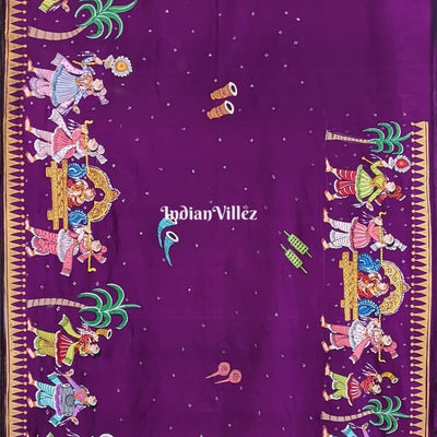 Purple Doli Barat Theme Hand-Painted Pattachitra Saree (Pre-order)