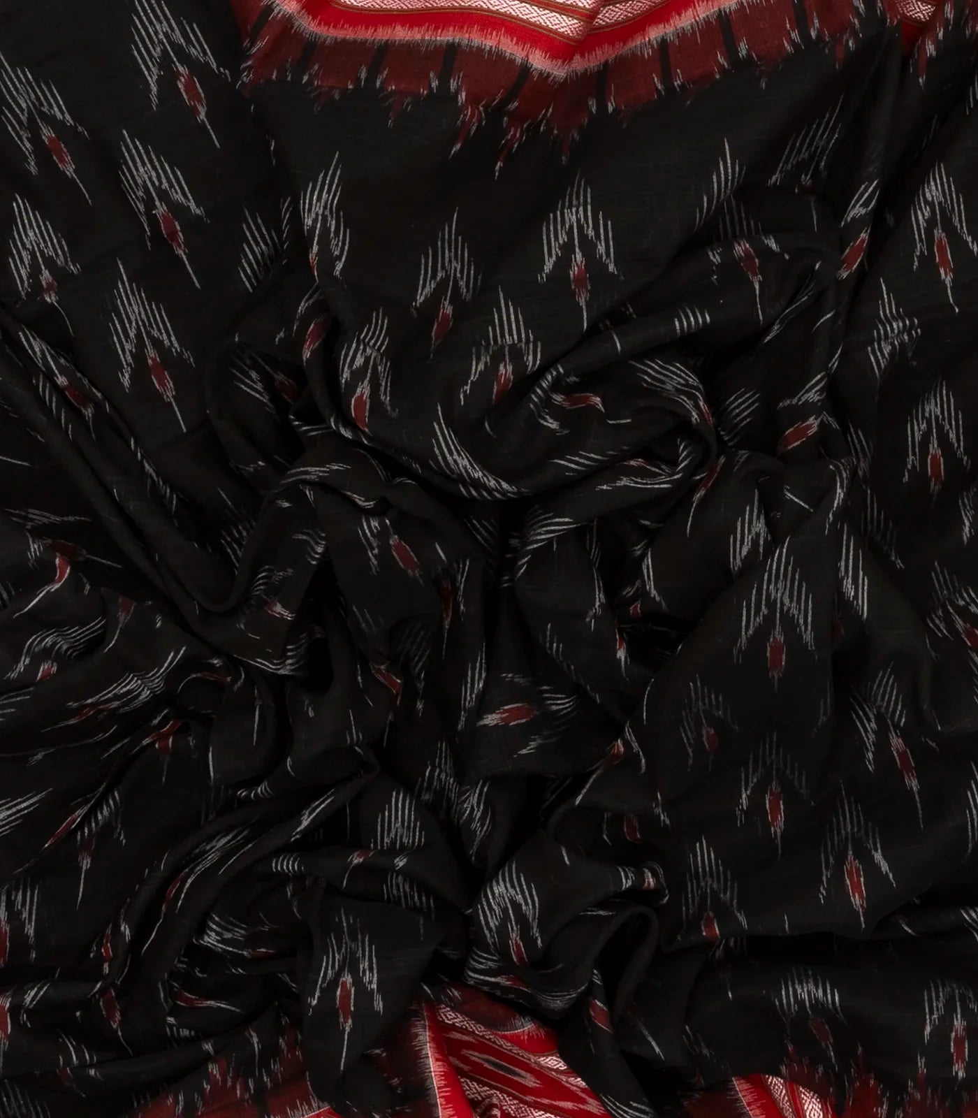 Black Handwoven Orissa Cotton Saree With Tie & Dye Floral Motifs & Contrast Border