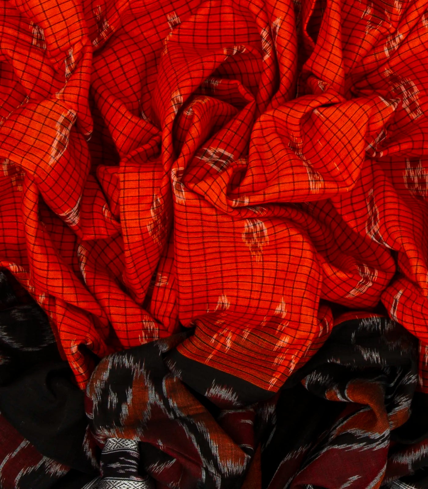 Red Handloom Orissa Cotton Saree And Black Border