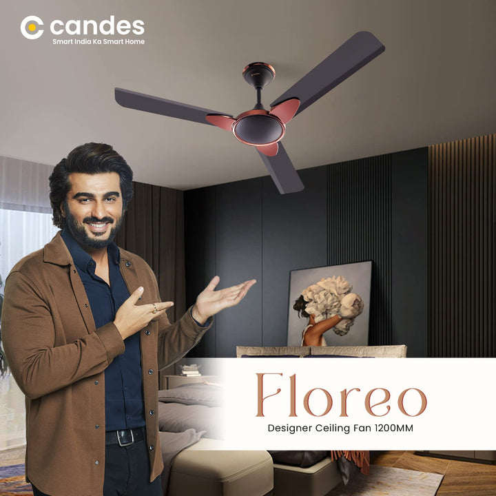 Candes Floreo 1200mm/48 inch High Speed 405 RPM Anti-dust Designer 3 Star Rated Ceiling Fan With 2 Yrs Warranty (Coffee Brown, Pack of 1)