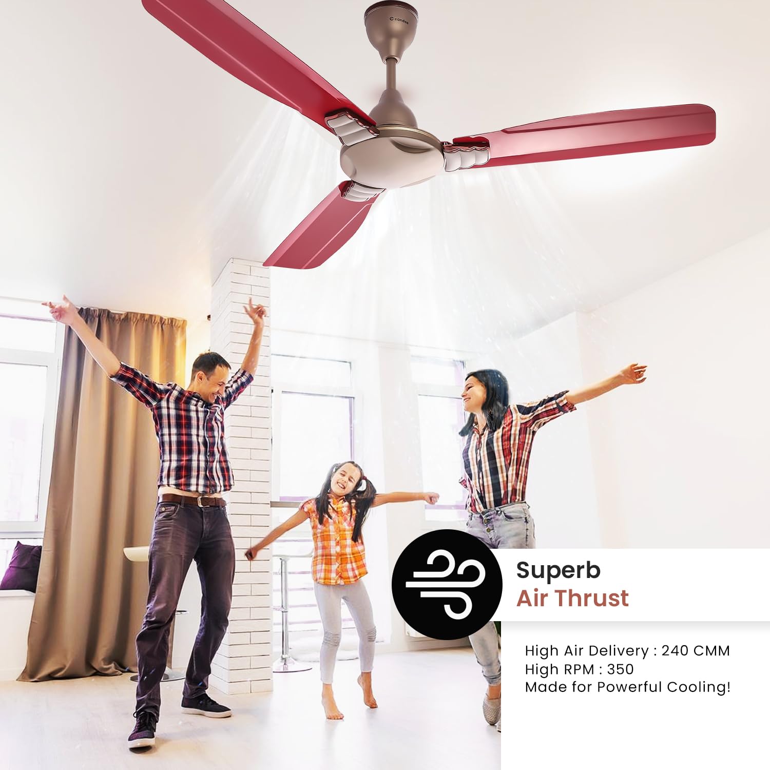 Candes Venue BLDC 1200mm High Speed Decorative Remote Ceiling Fans for Home | BEE 5 Star Rated Anti-Dust | 2 Years Warranty (Golden Red) Pack of 1