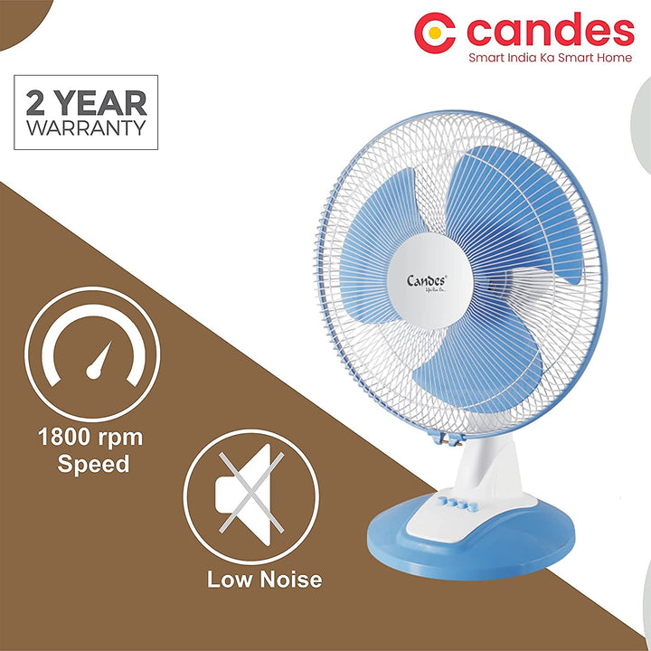 Candes Desker Table Fan for Cooling with Automatic Oscillation (400 MM) 80W (Blue)