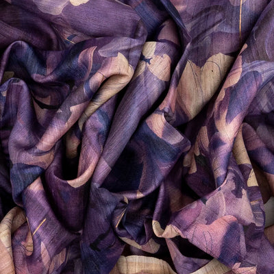 Lilac Handloom Tussar Silk Saree Printed With Floral Motifs & Zari Border