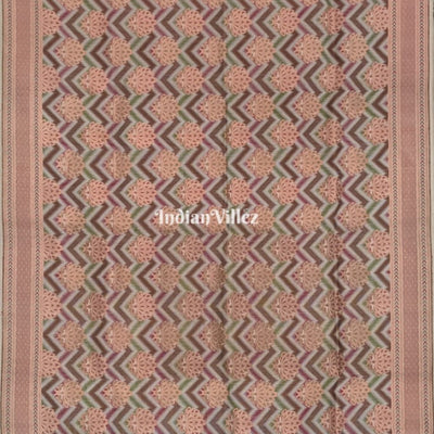 Beige Floral Brocade Banarasi Handloom Silk Saree