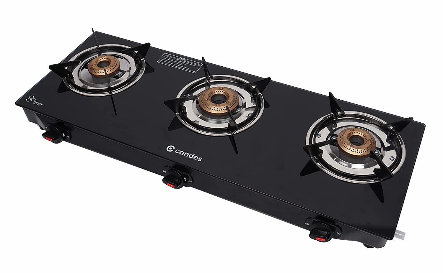 Flame Glass Top Gas Stove 3 Burner, Manual Ignition, Black (B2B)