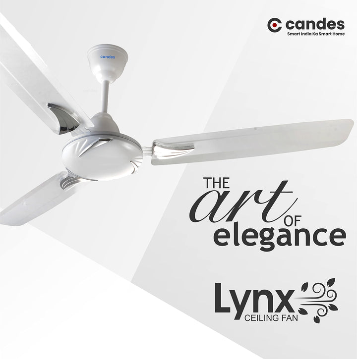 Candes Lynx 1200mm/48 inch High Speed Anti-dust Decorative 3 Star Rated Ceiling Fan 2 Yrs Warranty (White) Pack of 1