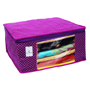 Kuber Industries Polka Dots 4 Piece Cotton 3 Layered Quilted Saree Cover, Purple-CTKTC25814