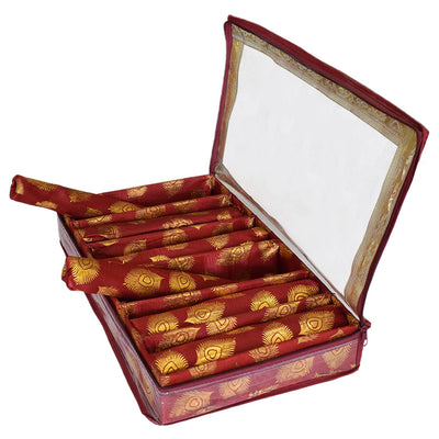 Heart Home Feather Design Laminated 6 Rod Box, Organizer For Bangle, Watches, Bracelets, Jewellery With Tranasparent Top (Maroon)-47HH0214