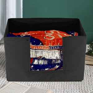 Kuber Industries 3 Pieces Large Capacity Space Saver Closet, Stackable and Foldable Saree, Clothes Storage Bag, Non-Woven Rectangle Cloth Saree Stacker Wardrobe Organizer (Black) CTKTC034591