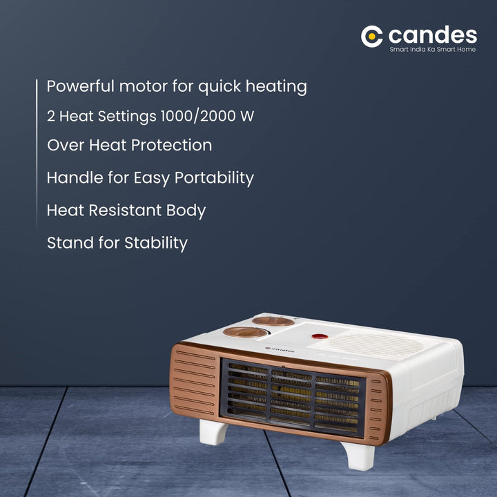 Candes BlowHot All in One Silent Blower Fan Room Heater (ABS Body, White, Brown) 2000 Watts