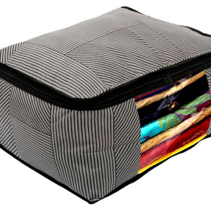 Kuber Industries Non-Woven Lining Print Saree Organizer|Wardrobe Organizers With Transparent Window, Zipper, Set of 12 (Gray)