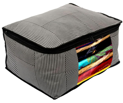Kuber Industries Non-Woven Lining Print Saree Organizer|Wardrobe Organizers With Transparent Window, Zipper, Set of 12 (Gray)