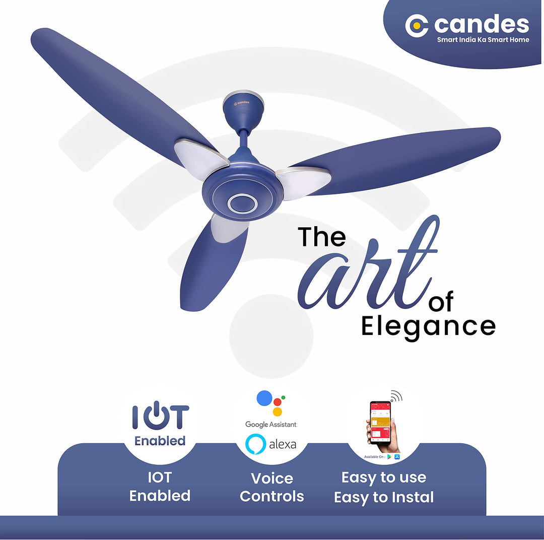 Candes Florence 1200mm/48Inch High Speed Decorative 5 Star Rated Ceiling Fan 400 RPM With 2 Yrs Warranty (Smart IOT With Remote) Silver Blue