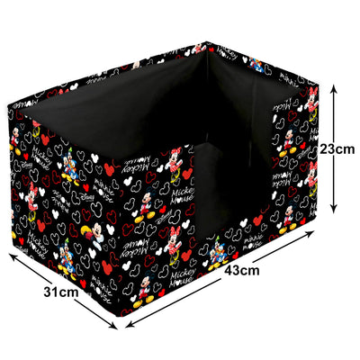 Kuber Industries Non-Woven Mickey Mouse Print Foldable Shirt Stacker/Wardrobe Organizer For Shirts, Sarees, Lehengas With Handle Pack of 3 (Black) 54KM4185