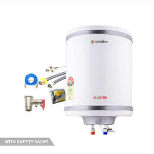 Candes 25 Litre Elentro 5 Star Rated Automatic Instant Storage Electric Water Heater with Special Metal Body Anti Rust Coating With Installation Kit, 2kW Geyser + Safety Valve (White)
