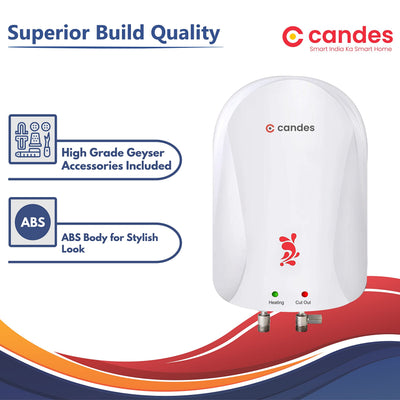 Candes Geyser 3 Litre | 2 Years Warranty | Water Heater For Home, Water Heater, Instant Geyser, Instant Water Heater, Water Geyser, Heater For Water Heating, Electric Geyser, ‎3000 W - Fiesta (White)