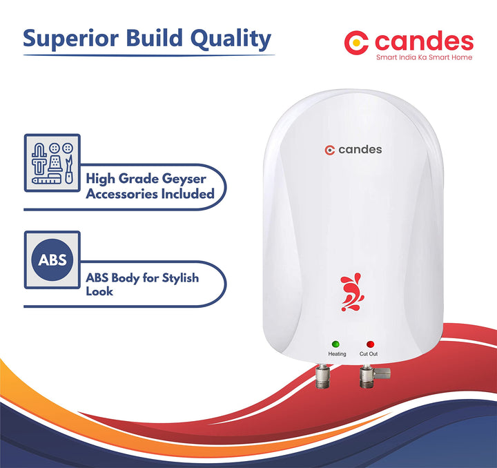 Candes Geyser 3 Litre | 2 Years Warranty | Water Heater For Home, Water Heater, Instant Geyser, Instant Water Heater, Water Geyser, Heater For Water Heating, Electric Geyser, ‎3000 W - Fiesta (White)