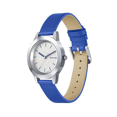 Splash Silver Dial Classic Blue leather Strap