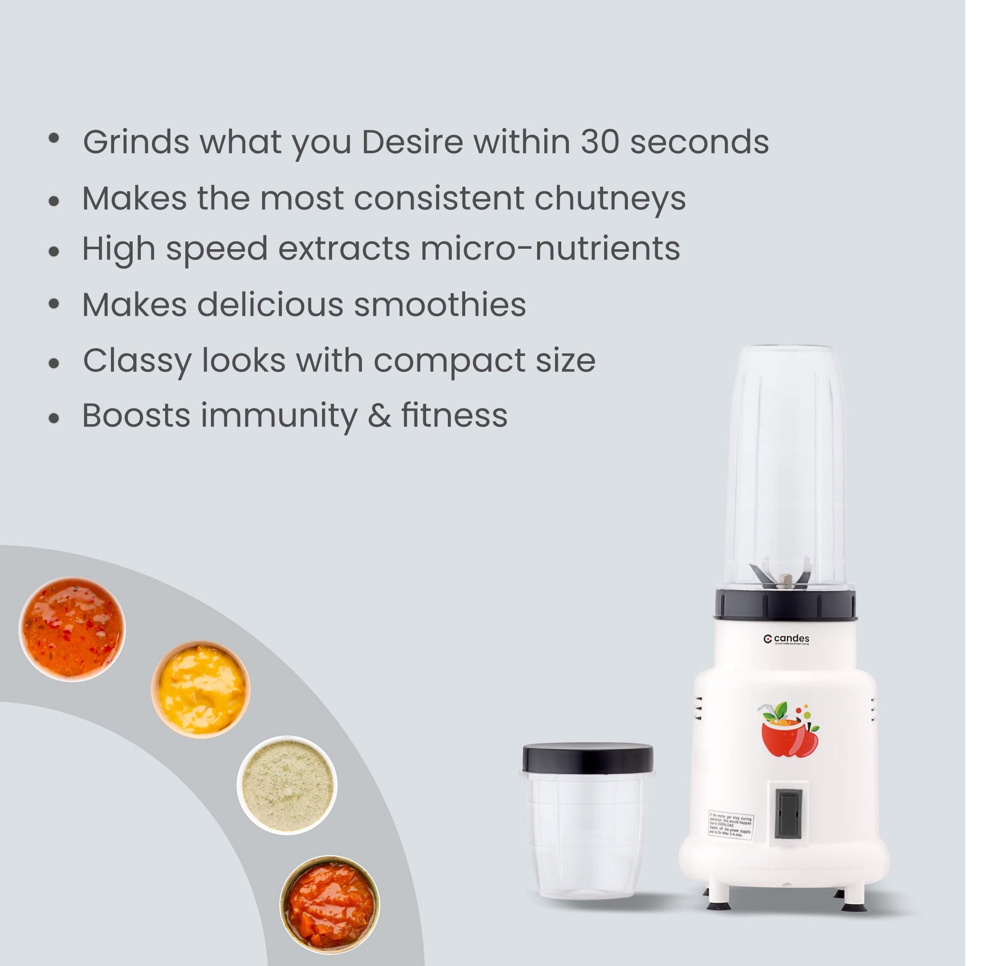 Candes Hector Nutri Blender Complete Kitchen Machine, 22000 RPM Mixer Grinder, Blender, Chopper, Juicer, Stainless Steel Blades, 2 Unbreakable Jars, 1 Years Warranty | 400-Watts (Ivory)