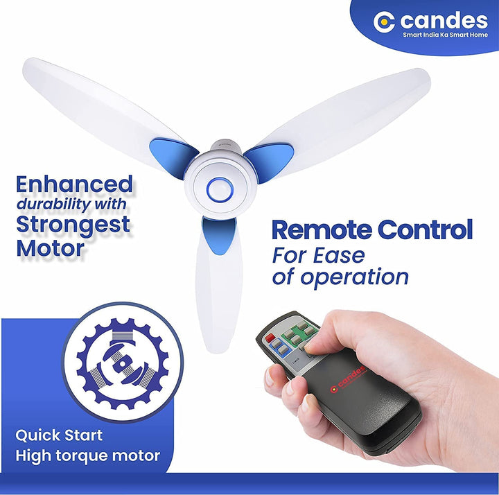 Candes IOT Florence 1200mm/48Inch High Speed Decorative 5 Star Rated Ceiling Fan 405 RPM With 2 Yrs Warranty (Smart IOT With Remote) (White Blue)