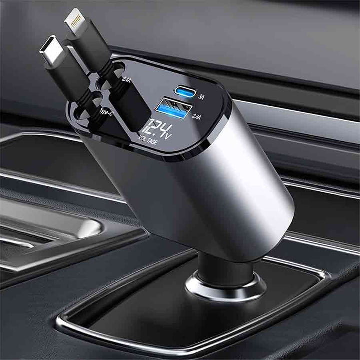 4 in 1 Super Fast Retractable Car Charger (120W)