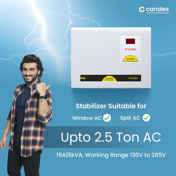 Candes Crystal 5KVA for 2 Ton/2.2 Ton AC (130V to 280V) Voltage Stabilizer Best for Inverter AC, Split AC or Windows AC up to 2.5 Ton (Including 1.8 Ton, 2 Ton, 2.2 Ton) 3 Years Warranty