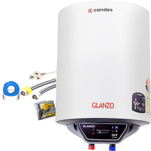 Candes 10 Litre IOT Enabled Glanzo Glassline ISI Approved Storage Electric Water Heater (Geyser) 5 Star Rated with Installation Kit & Special Anti Rust Body, White (2000 W)