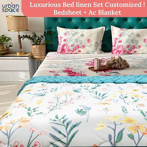 Cotton Bedsheet + AC Blanket Combo Pack - (Combo 26 - France + Majestic Pink bedsheet)