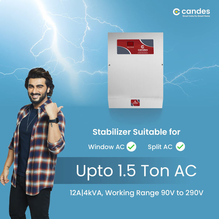 Candes A490SS 4kVA Voltage Stabilizer with Stainless Steel (SS) Body & Wide Working Range Best for Inverter AC, Split AC or Windows AC Upto 1.5 Ton with 3 Years Warranty (Silver)