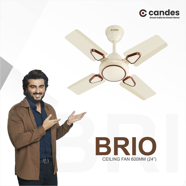 Candes Brio Turbo 600 mm / 24 Inch High Speed 4 Blade Anti-Dust Ceiling Fan Suitable for Kitchen/Veranda/Balcony/Small Room (Pack of 1,Ivory)