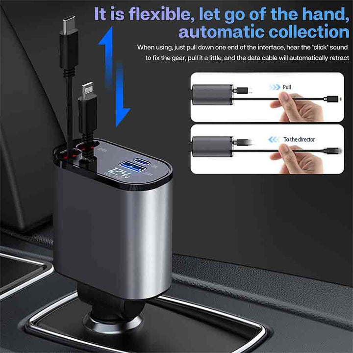 4 in 1 Super Fast Retractable Car Charger (120W)