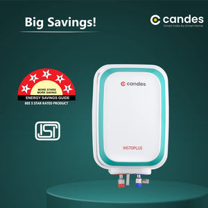 Candes 10 Litre InstoPlus Automatic Storage ISI Approved Vertical Electric Water Heater (Geyser) 5 Star Rated with Installation Kit & Special Anti Rust Body, (White) 2KW