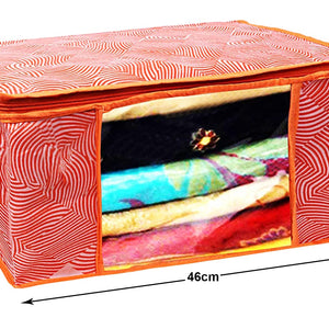 Heart Home Lahariya Design Non-woven Foldable Saree Cover/Clothes Storage Bag/Wardrobe Organizer With Transparent Window- Pack of 3 (Orange)-44HH0377