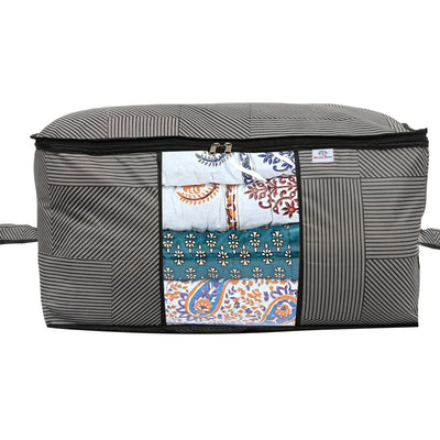 Heart Home Non-Woven Lining Print 2 Pieces Underbed Storage Bag & 2 Pieces Saree Cover With Transparent Window, Pack of 4 (Gray)