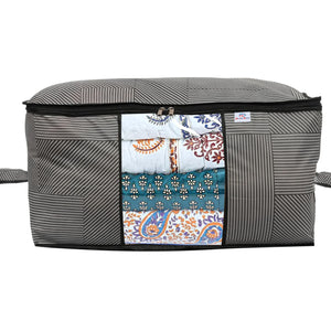 Heart Home Non-Woven Lining Print 2 Pieces Underbed Storage Bag & 2 Pieces Saree Cover With Transparent Window, Pack of 4 (Gray)