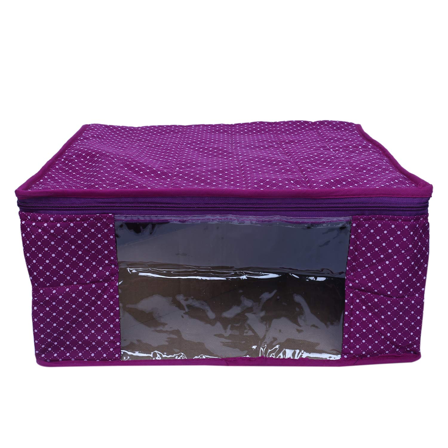 Kuber Industries Polka Dots 4 Piece Cotton 3 Layered Quilted Saree Cover, Purple-CTKTC25814