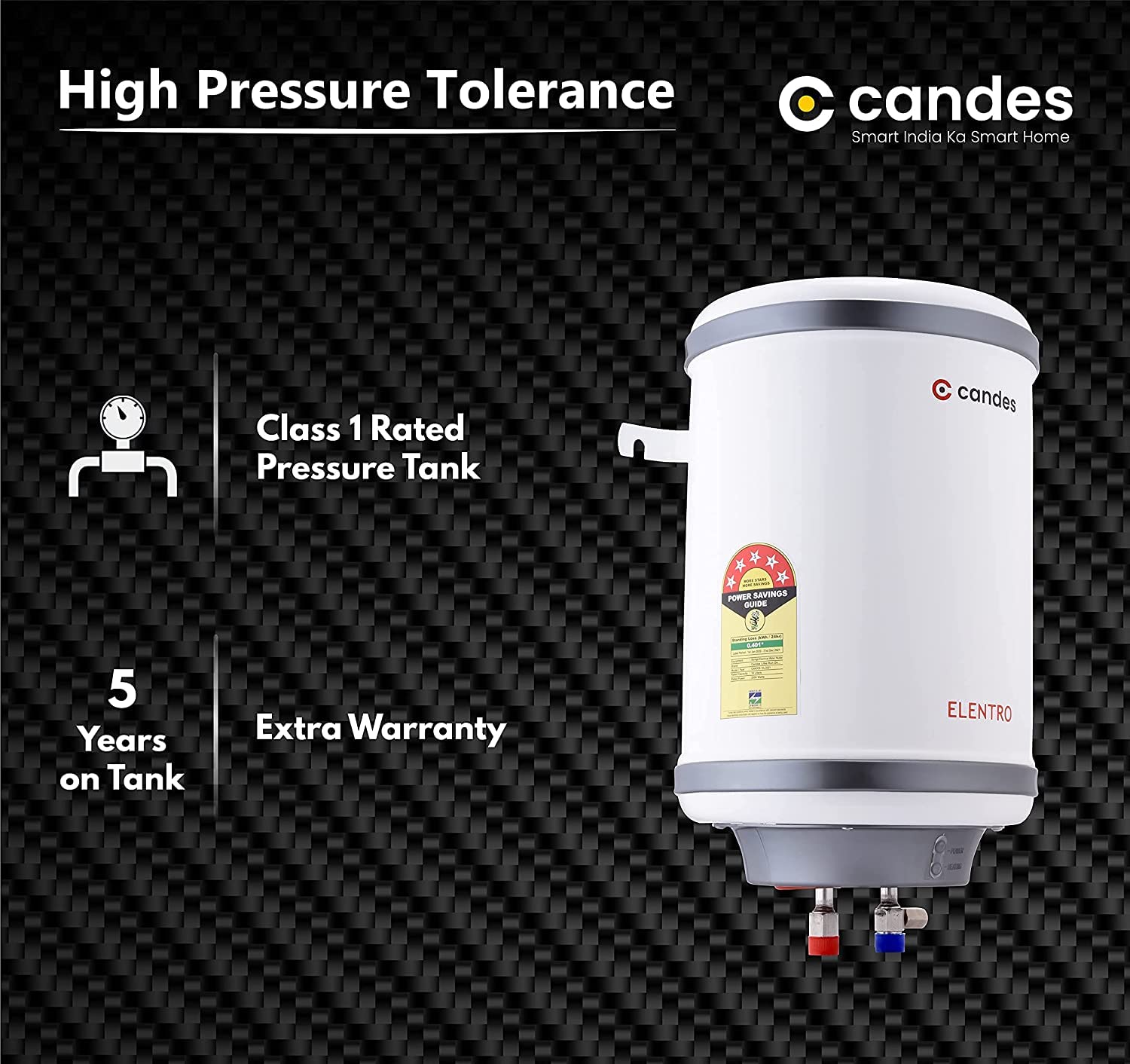 Candes 25 Litre Elentro 5 Star Rated Automatic Instant Storage Electric Water Heater with Special Metal Body Anti Rust Coating With Installation Kit, 2kW Geyser + Safety Valve (White)