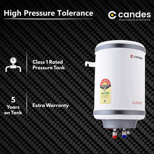 Candes 25 Litre Elentro 5 Star Rated Automatic Instant Storage Electric Water Heater with Special Metal Body Anti Rust Coating With Installation Kit, 2KW Geyser (White)