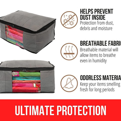 Kuber Industries Non-Woven Lining Print Saree Organizer|Wardrobe Organizers With Transparent Window, Zipper, Set of 12 (Gray)