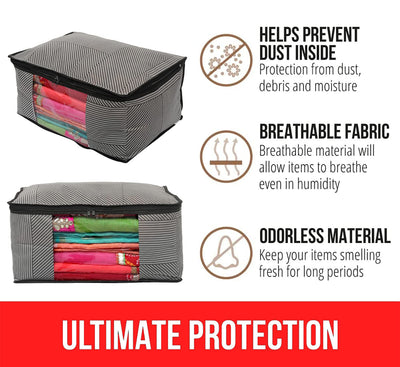 Kuber Industries Non-Woven Lining Print Saree Organizer|Wardrobe Organizers With Transparent Window, Zipper, Set of 12 (Gray)
