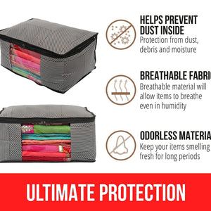 Heart Home Non-Woven Lining Print Saree Organizer|Wardrobe Organizers With Transparent Window, Zipper, Set of 12 (Gray)