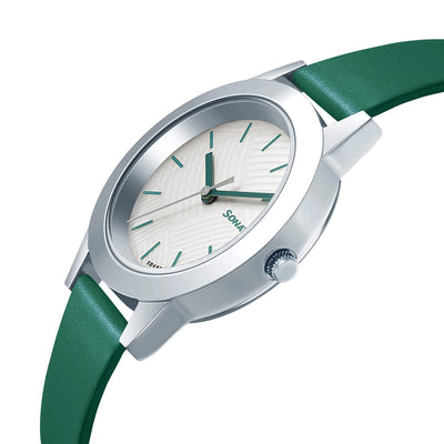 Splash Silver Dial Bottle Green leather Strap
