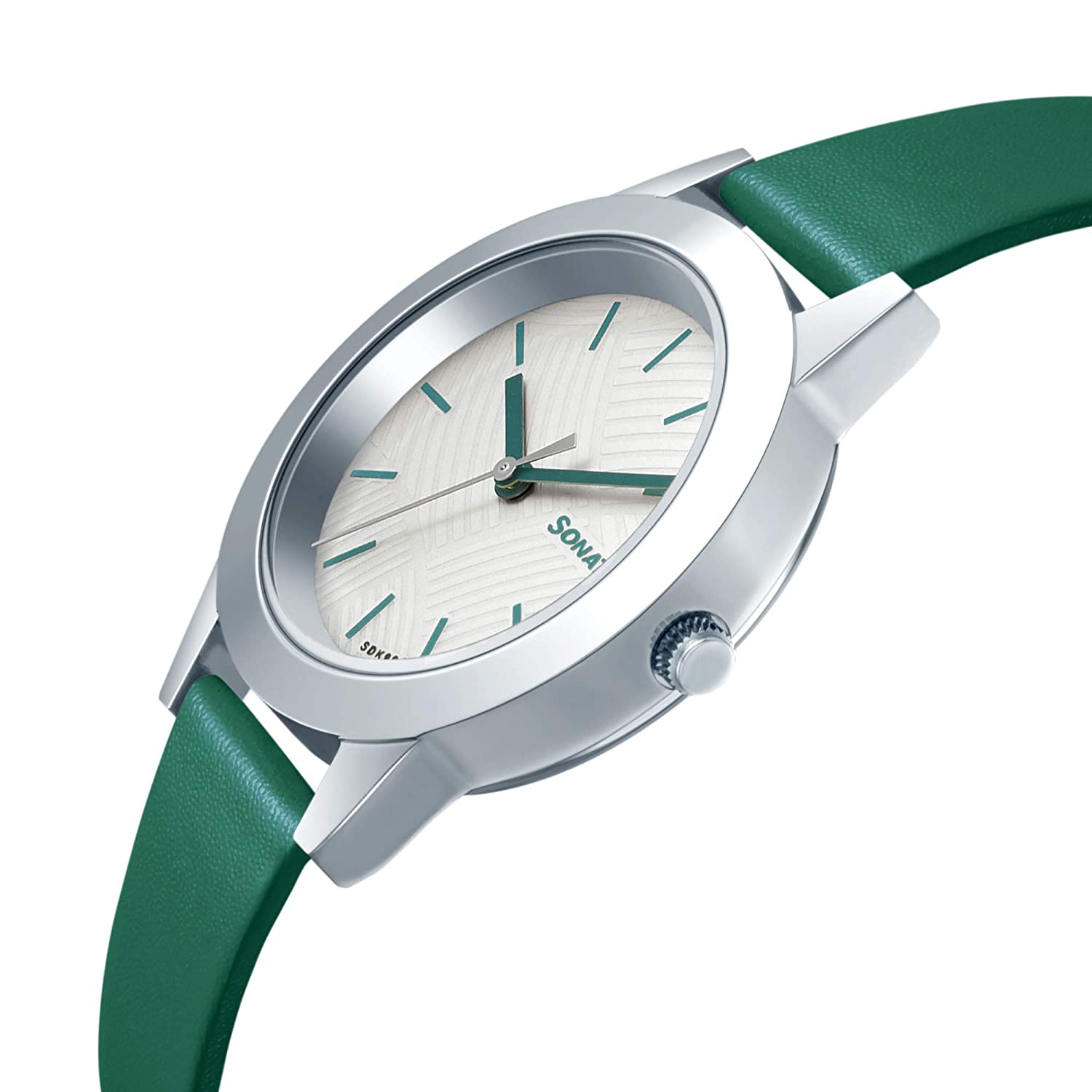 Splash Silver Dial Bottle Green leather Strap