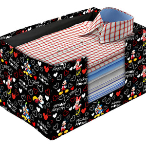 Kuber Industries Non-Woven Mickey Mouse Print Foldable Shirt Stacker/Wardrobe Organizer For Shirts, Sarees, Lehengas With Handle Pack of 3 (Black) 54KM4185