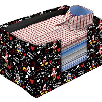 Kuber Industries Non-Woven Mickey Mouse Print Foldable Shirt Stacker/Wardrobe Organizer For Shirts, Sarees, Lehengas With Handle Pack of 3 (Black) 54KM4185