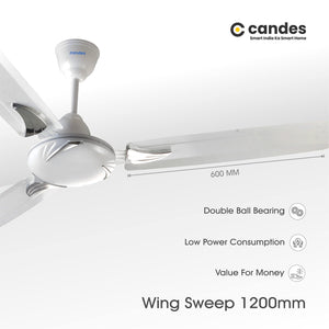 Candes Lynx 1200mm / 48 inch High Speed Decorative 400 RPM (100% CNC Winding) Ceiling Fan 2 Yrs Warranty Pack of 2 (White)