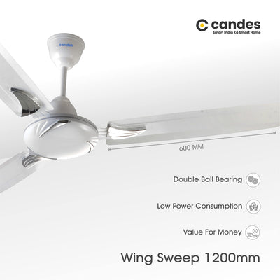 Candes Lynx 1200mm / 48 inch High Speed Decorative 400 RPM (100% CNC Winding) Ceiling Fan 2 Yrs Warranty Pack of 2 (White)