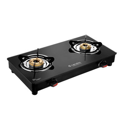 Candes Magma Glass Top Gas Stove | Manual Ignition, Black (ISI Certified, With 18 Months Warranty (2 Burner)