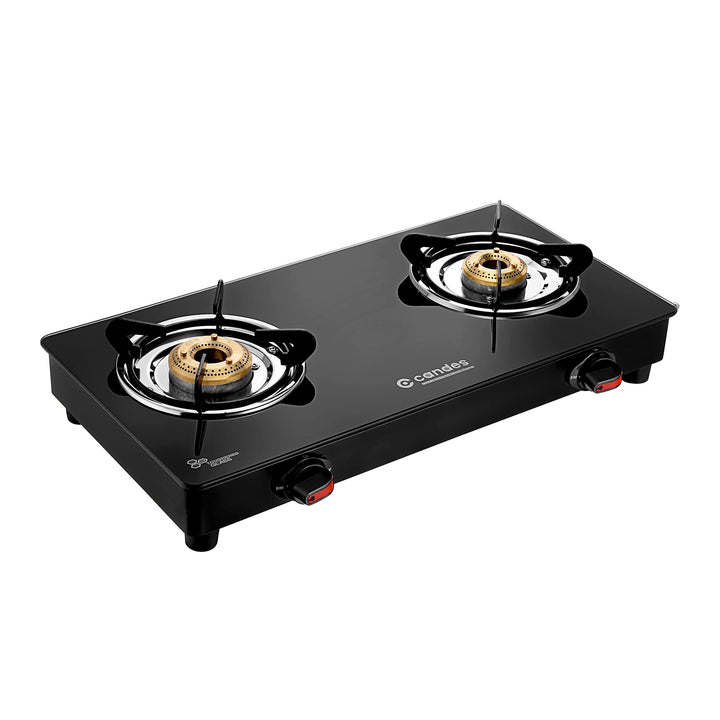 Candes Magma Glass Top Gas Stove | Manual Ignition, Black (ISI Certified, With 18 Months Warranty (2 Burner)