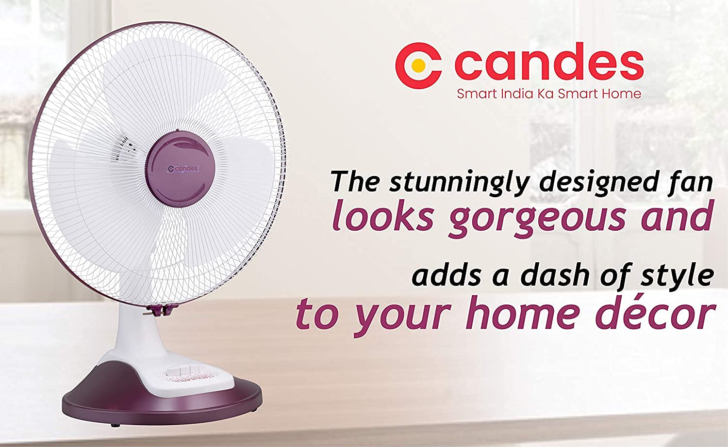 Candes Desker Table Fan for Cooling with Automatic Oscillation (400 MM) 80W (White Cherry)